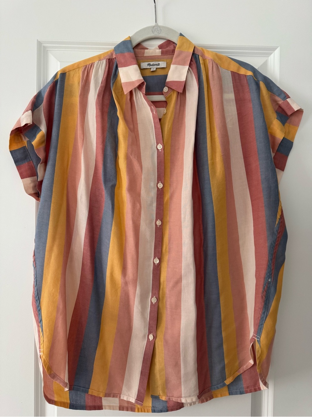 Madewell Multicolor Vertical Stripe Button-Up Shirt - Mustard/Pink/Blue/Cream